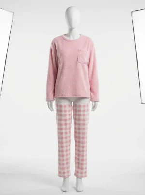 Pyjama polaire chaud ensemble pantalon carreaux décontracté femme - Vue 1 - Pyjama polaire
