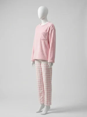 Pyjama polaire chaud ensemble pantalon carreaux décontracté femme - Vue 2 - Pyjama polaire