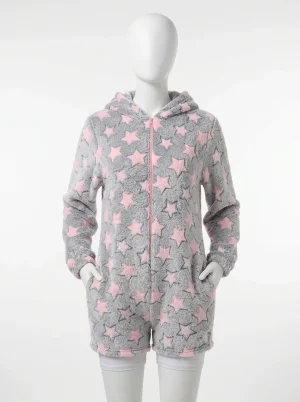 Pyjama polaire combishort capuche femme épais douillet - Vue 1 - Pyjama polaire