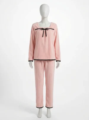 Pyjama polaire corail épais hiver femme col carré - Vue 1 - Pyjama polaire