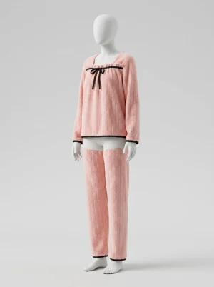 Pyjama polaire corail épais hiver femme col carré - Vue 2 - Pyjama polaire