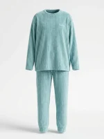 Pyjama polaire coton côtelé femme ensemble deux pièces - Vue 1 - Pyjama polaire