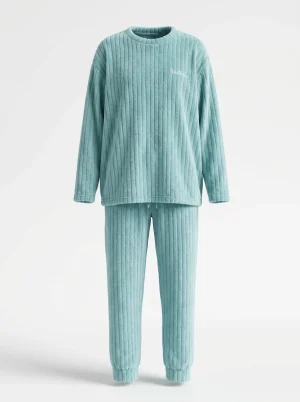 Pyjama polaire coton côtelé femme ensemble deux pièces - Vue 1 - Pyjama polaire