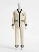 Pyjama polaire coton couple col v boutonné décontracté - Vue 1 - Pyjama polaire