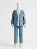 Pyjama polaire coton manches longues style kimono duo - Vue 1 - Pyjama polaire