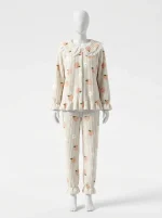 Pyjama polaire dentelle col marin hiver femme - Vue 1 - Pyjama polaire