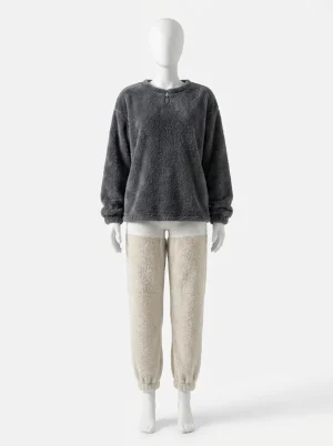 Pyjama polaire ensemble moelleux col rond homewear femme - Vue 1 - Pyjama polaire