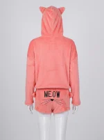 Pyjama polaire ensemble short capuche chat homewear décontracté - Vue 1 - Pyjama polaire