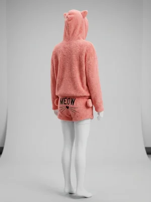 Pyjama polaire ensemble short capuche chat homewear décontracté - Vue 2 - Pyjama polaire