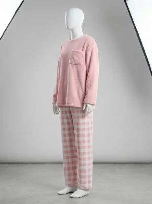 Pyjama polaire femme ensemble doux motif carreaux quotidien - Vue 2 - Pyjama polaire