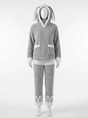 Pyjama polaire femme épais oreilles lapin - Vue 1 - Pyjama polaire