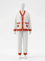 Pyjama polaire femme flanelle col v boutonnable décontracté - Vue 1 - Pyjama polaire