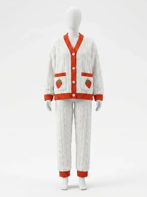 Pyjama polaire femme flanelle col v boutonnable décontracté - Vue 1 - Pyjama polaire