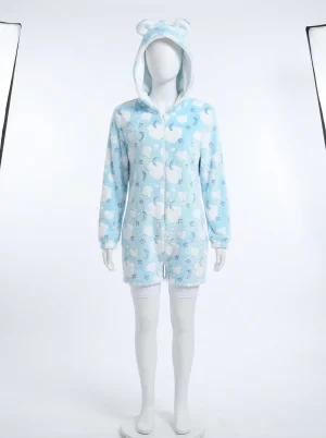 Pyjama polaire flanelle combinaison short capuche femme - Vue 1 - Pyjama polaire