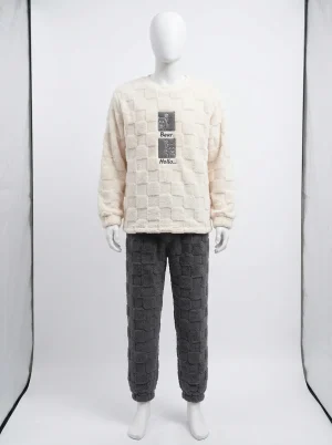 Pyjama polaire flanelle duo épais motif ours décontracté - Vue 1 - Pyjama polaire