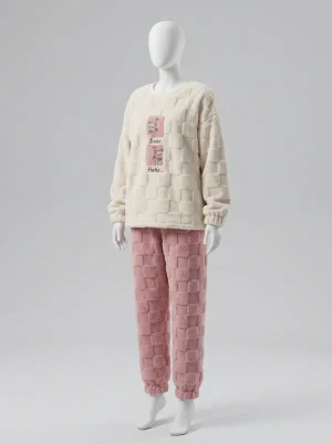 Pyjama polaire flanelle duo épais motif ours décontracté - Vue 2 - Pyjama polaire