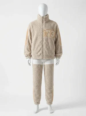 Pyjama polaire flanelle épaisse homme hiver col montant zippé - Vue 1 - Pyjama polaire