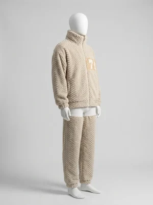 Pyjama polaire flanelle épaisse homme hiver col montant zippé - Vue 2 - Pyjama polaire