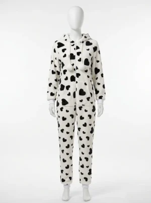 Pyjama polaire flanelle grenouillère capuche femme cocooning - Vue 1 - Pyjama polaire