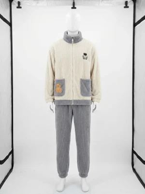 Pyjama polaire flanelle homme épais ensemble zippé thermique - Vue 1 - Pyjama polaire