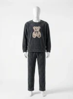 Pyjama polaire flanelle velours corail couple thermique taille élastique - Vue 1 - Pyjama polaire