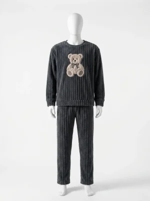 Pyjama polaire flanelle velours corail couple thermique taille élastique - Vue 1 - Pyjama polaire