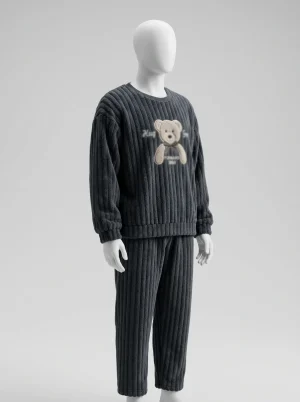 Pyjama polaire flanelle velours corail couple thermique taille élastique - Vue 2 - Pyjama polaire