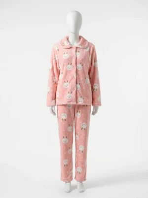Pyjama polaire flanelle velours corail femme ensemble hivernal - Vue 1 - Pyjama polaire