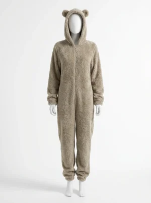 Pyjama polaire grenouillère coton capuche femme cocooning - Vue 1 - Pyjama polaire