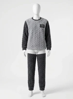 Pyjama polaire homme ensemble thermique texture torsadée - Vue 1 - Pyjama polaire