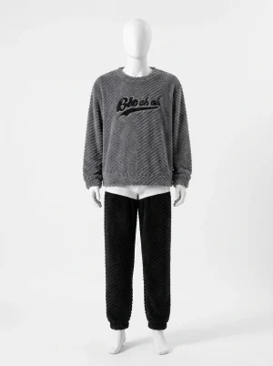 Pyjama polaire homme velours corail épais décontracté contrasté - Vue 1 - Pyjama polaire