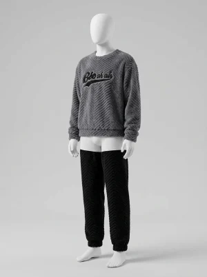 Pyjama polaire homme velours corail épais décontracté contrasté - Vue 2 - Pyjama polaire