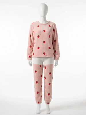 Pyjama polaire motifs fraises femme épais hivernal - Vue 1 - Pyjama polaire