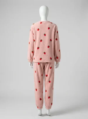 Pyjama polaire motifs fraises femme épais hivernal - Vue 2 - Pyjama polaire