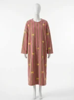 Pyjama polaire robe longue rayures style coréen femme - Vue 1 - Pyjama polaire