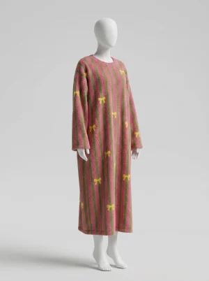 Pyjama polaire robe longue rayures style coréen femme - Vue 2 - Pyjama polaire