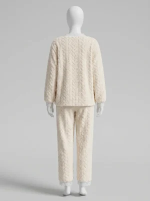 Pyjama polaire velours corail dentelle sophistiqué femme - Vue 2 - Pyjama polaire