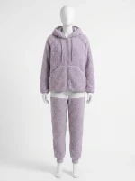 Pyjama polaire velours corail épais capuche zippé duo décontracté - Vue 1 - Pyjama polaire