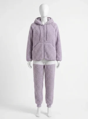 Pyjama polaire velours corail épais capuche zippé duo décontracté - Vue 1 - Pyjama polaire