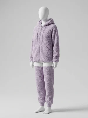 Pyjama polaire velours corail épais capuche zippé duo décontracté - Vue 2 - Pyjama polaire