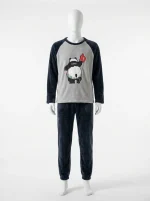 Pyjama polaire velours corail homme ensemble col rond imprimé - Vue 1 - Pyjama polaire