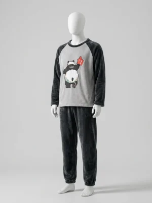 Pyjama polaire velours corail homme ensemble col rond imprimé - Vue 2 - Pyjama polaire