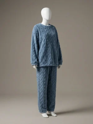 Pyjama polaire velours corail torsadé femme extensible - Vue 2 - Pyjama polaire